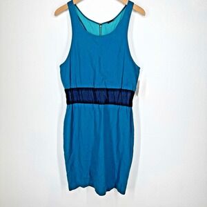 Loeffler Randall Blue Elastic Waist Day Dress Linen Blend Racer NEW Women Size 6